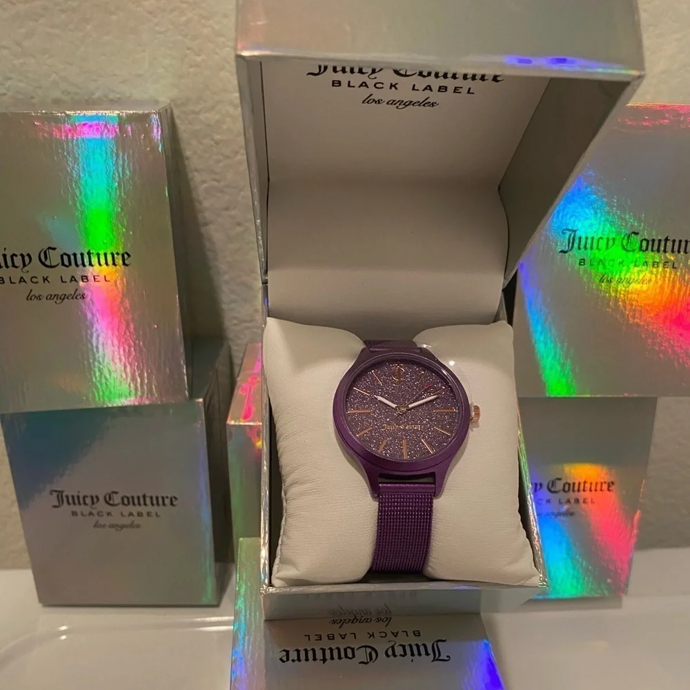 NWT JUICY COUTURE Y2K BLACK LABEL WATCH GLITTER AND PURPLE STRAP​​​​​